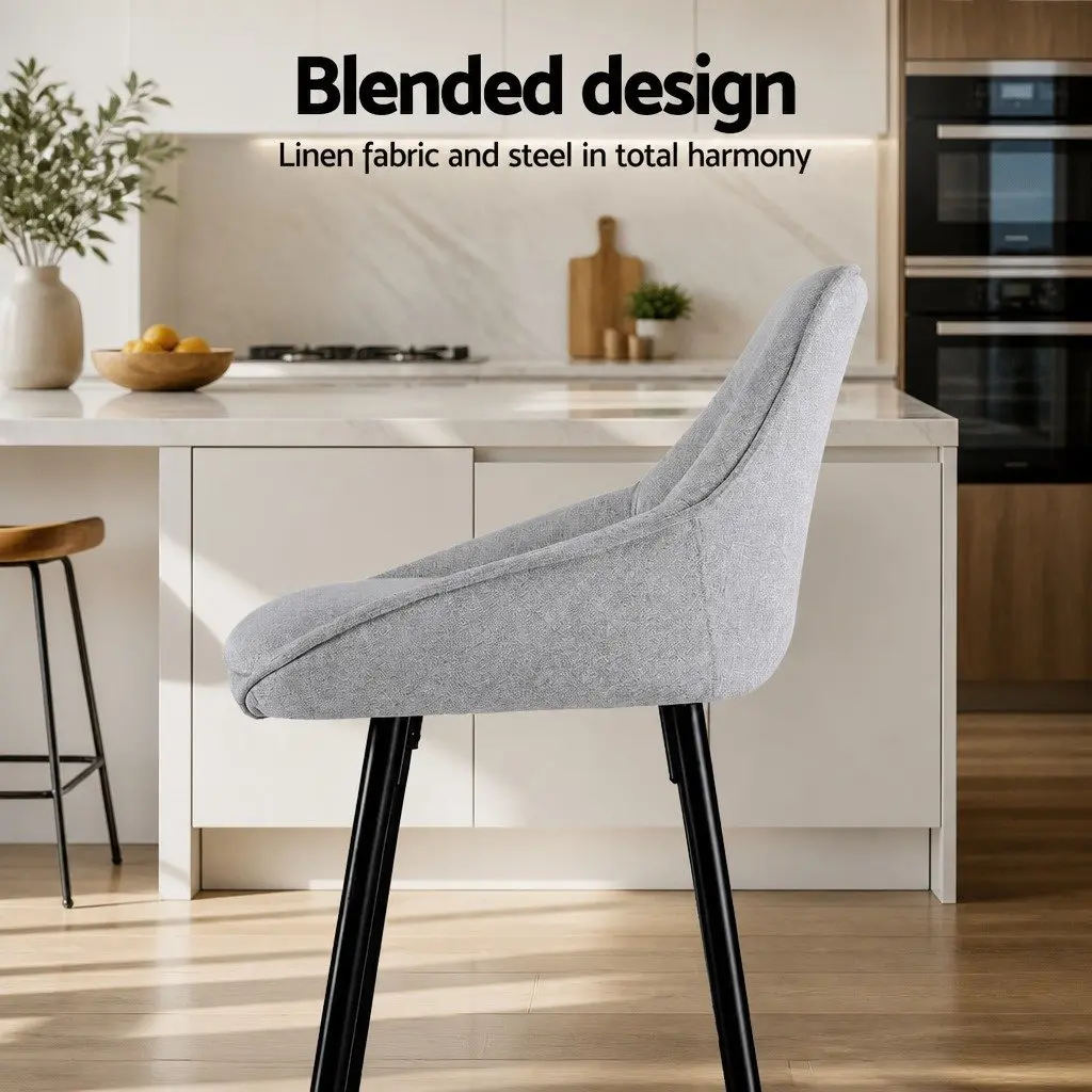 Set of 2 Grey Upholstered Bar Stools for Dining