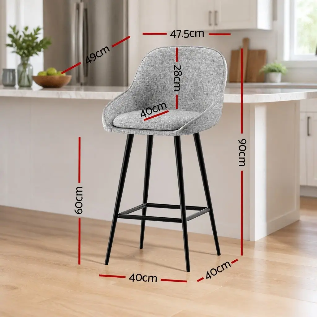 Upholstered Bar Stools Grey Padded Seat Metal Legs 60cm Height Set of 4