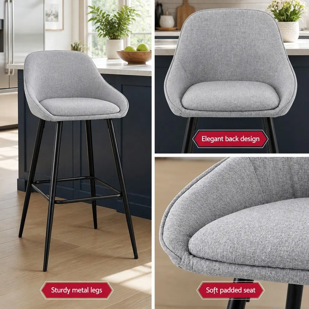 Upholstered Bar Stools Grey Padded Seat Metal Legs 60cm Height Set of 4