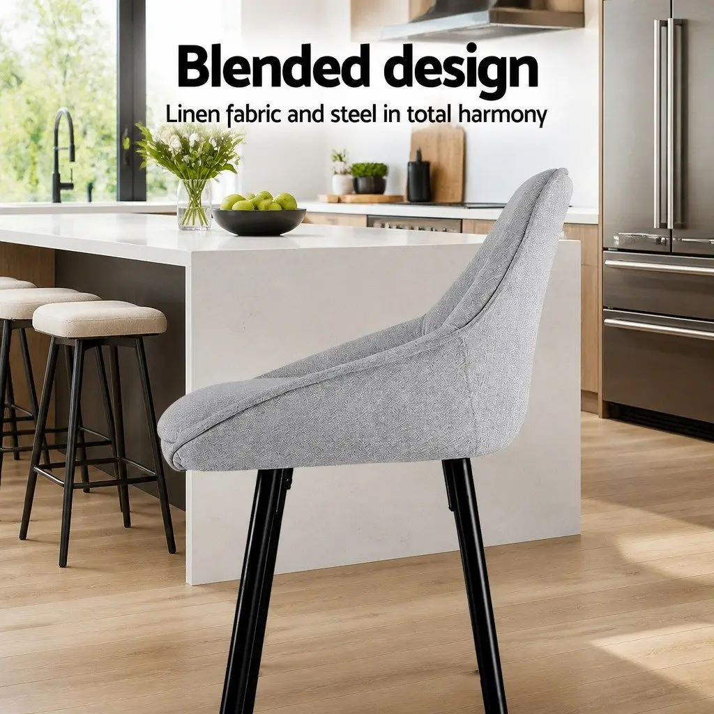 Upholstered Bar Stools Grey Padded Seat Metal Legs 60cm Height Set of 4