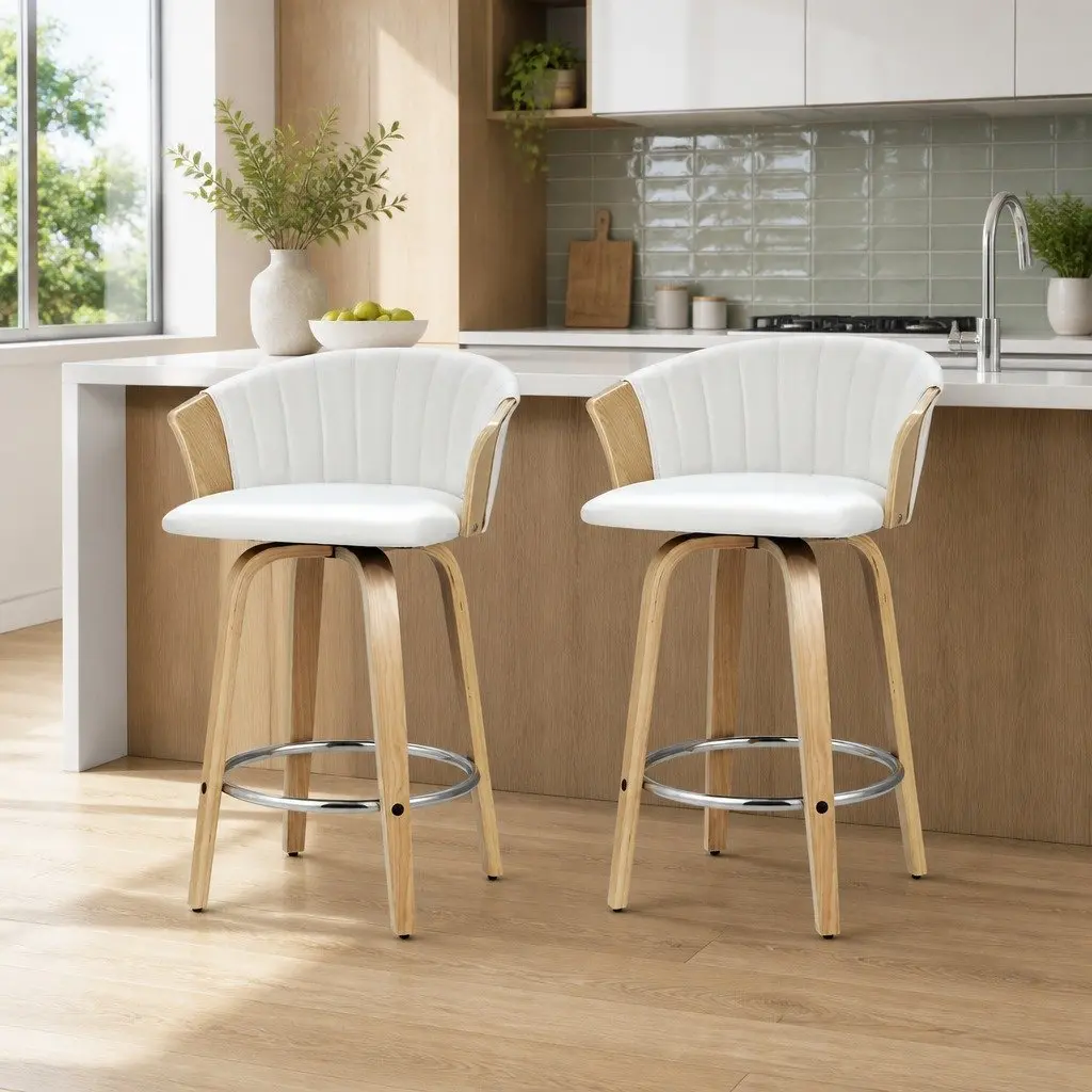 Swivel Bar Stools for Kitchen and Dining, White Leather x2