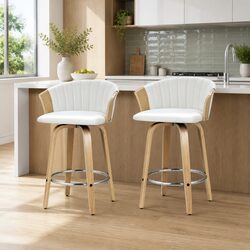 Swivel Bar Stools for Kitchen and Dining, White Leather x2