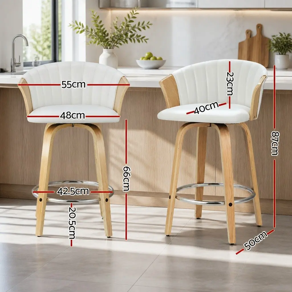 Swivel Bar Stools for Kitchen and Dining, White Leather x2