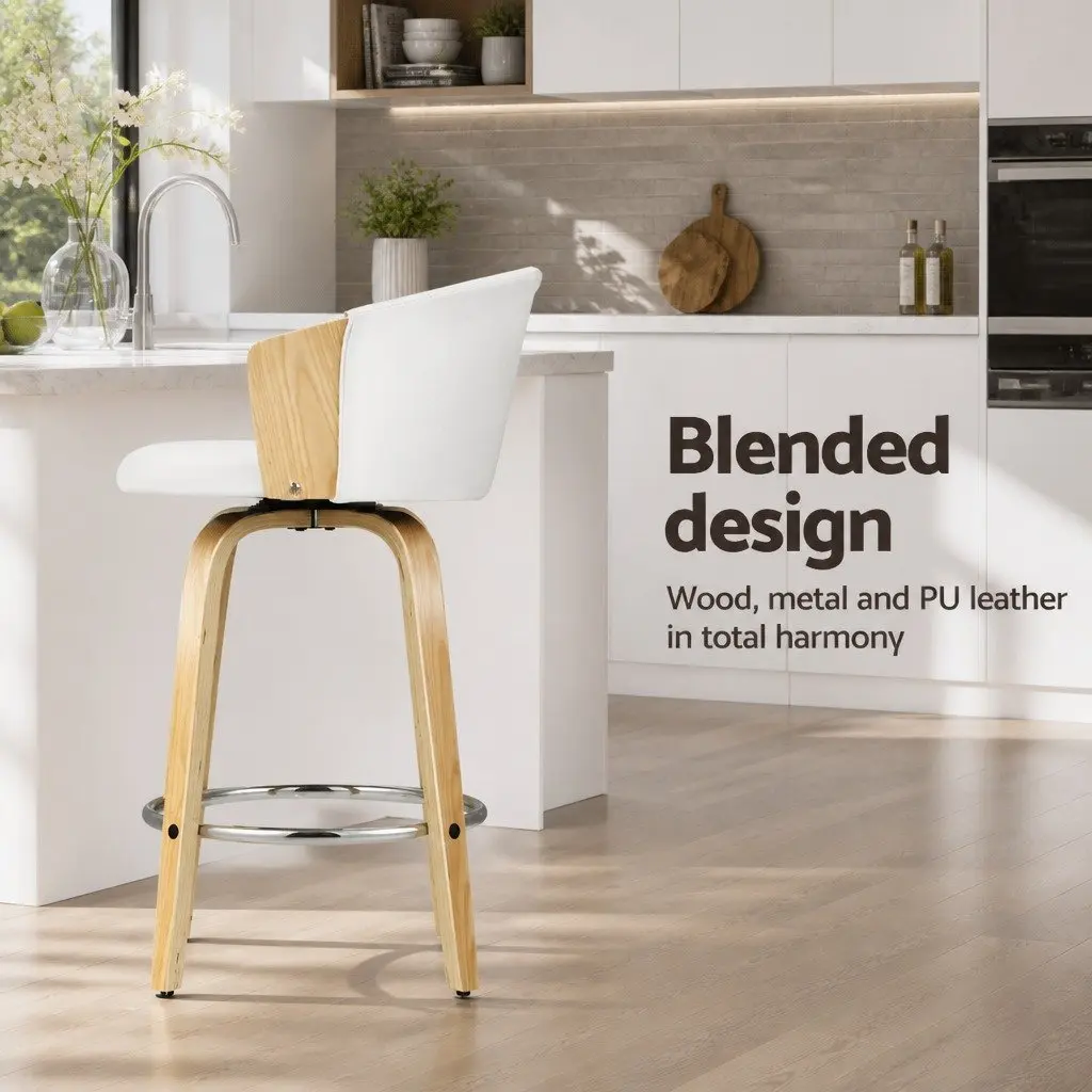 Swivel Bar Stools for Kitchen and Dining, White Leather x2