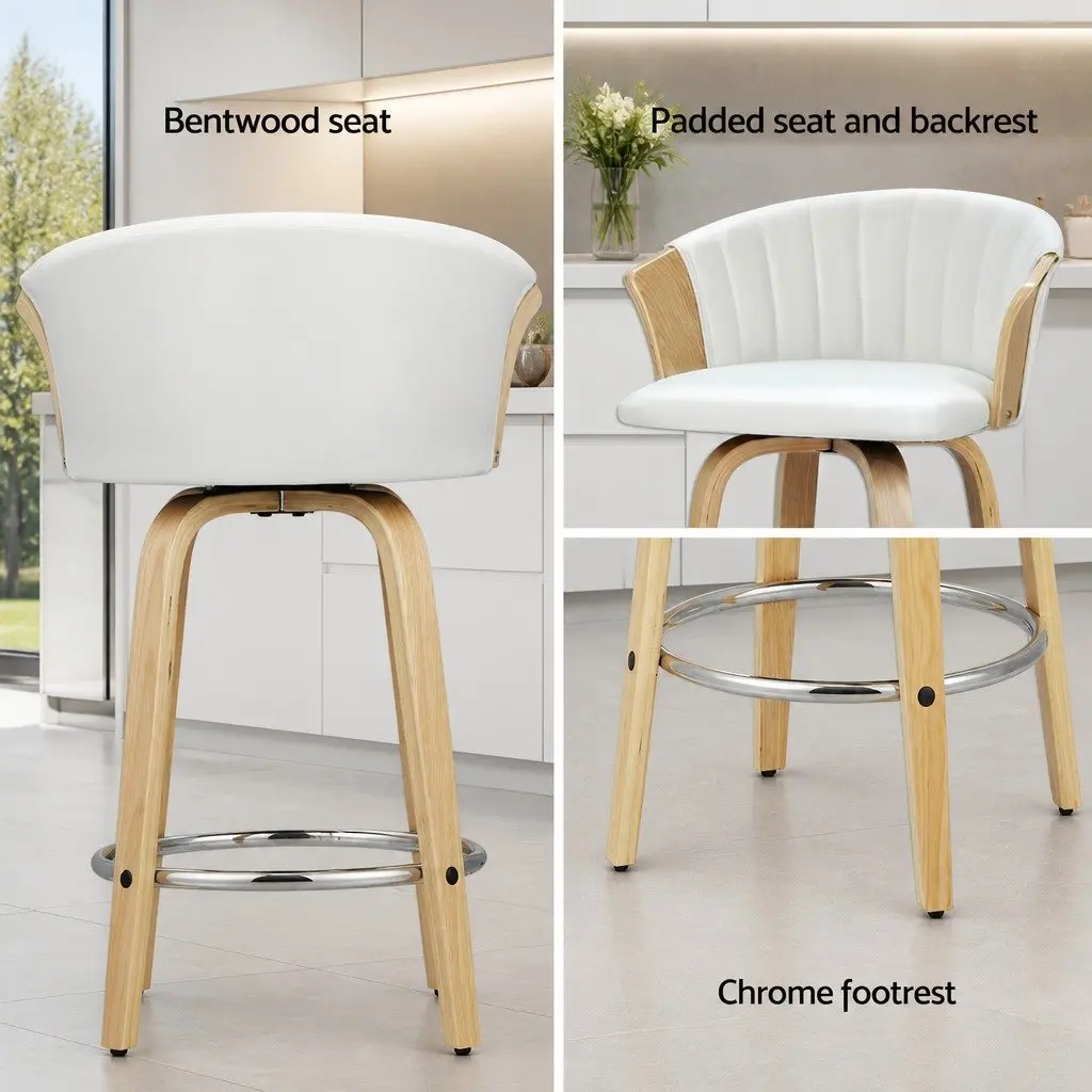 Swivel Bar Stools for Kitchen and Dining, White Leather x2