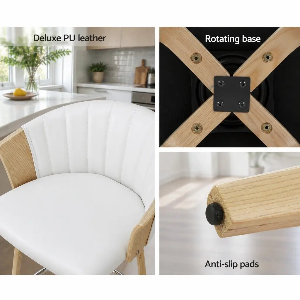 Swivel Bar Stools for Kitchen and Dining, White Leather x2