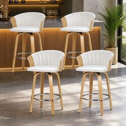 Set of 4 Comfortable Swivel Bar Stools with Backrest