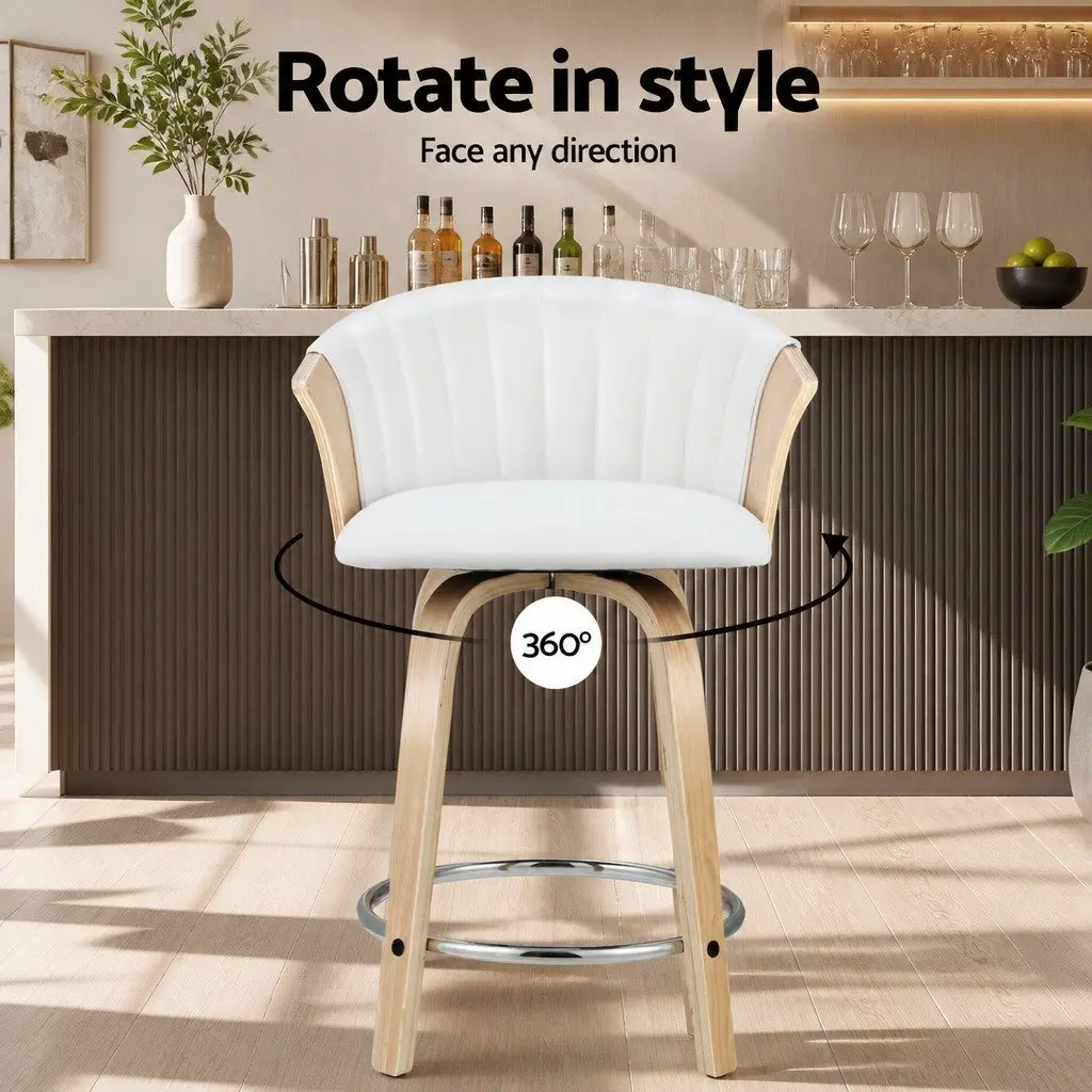 Bar Stools Swivel Chairs White Leather Padded Seat Backrest Chrome Footrest 4 Piece