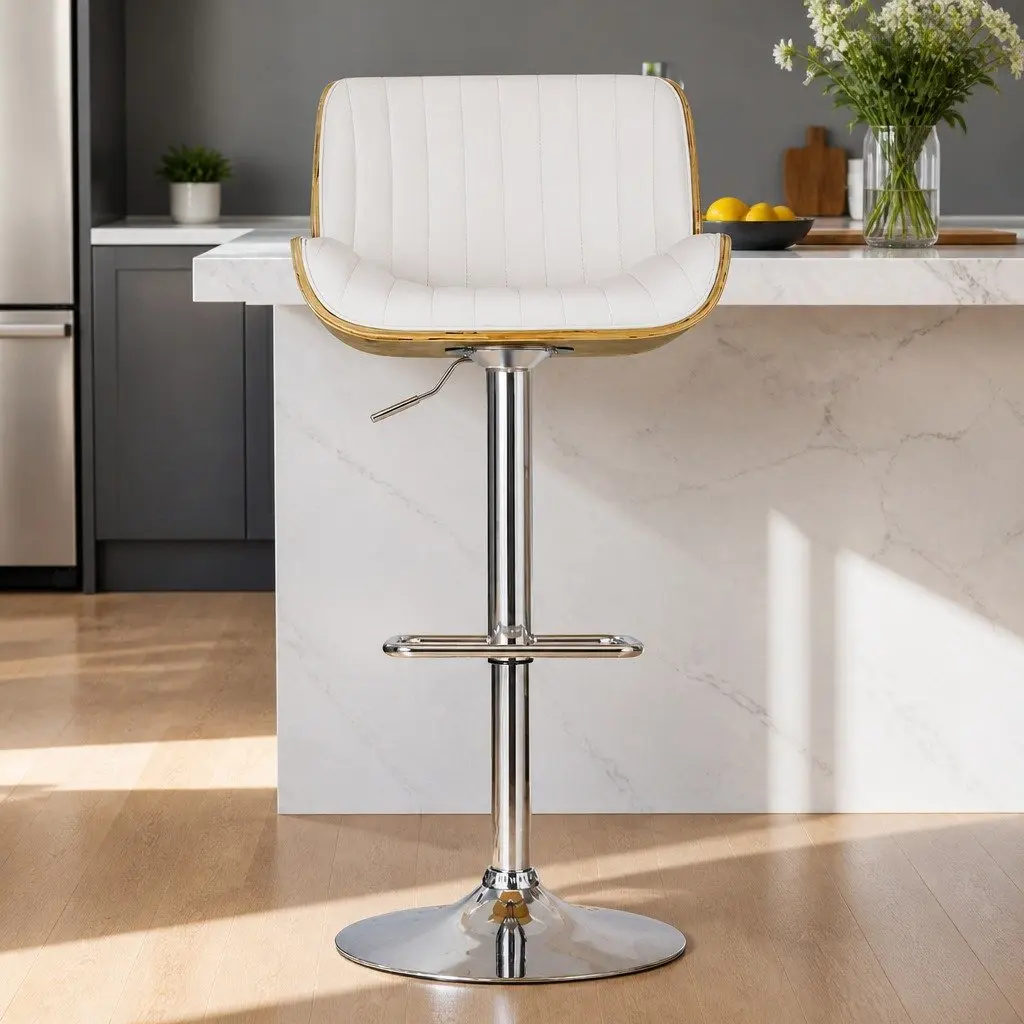 Swivel Bar Stool with Wooden Seat and Adjustable Height