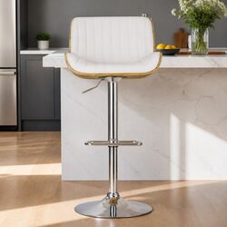 Swivel Bar Stool with Wooden Seat and Adjustable Height