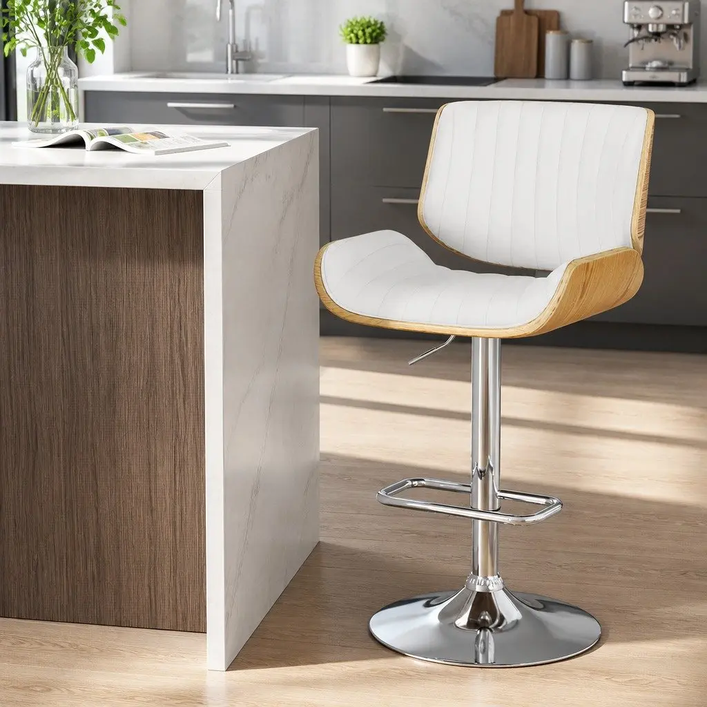 Swivel Bar Stool with Wooden Seat and Adjustable Height