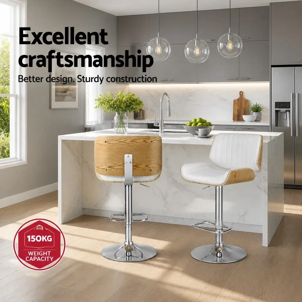 Swivel Bar Stool with Wooden Seat and Adjustable Height