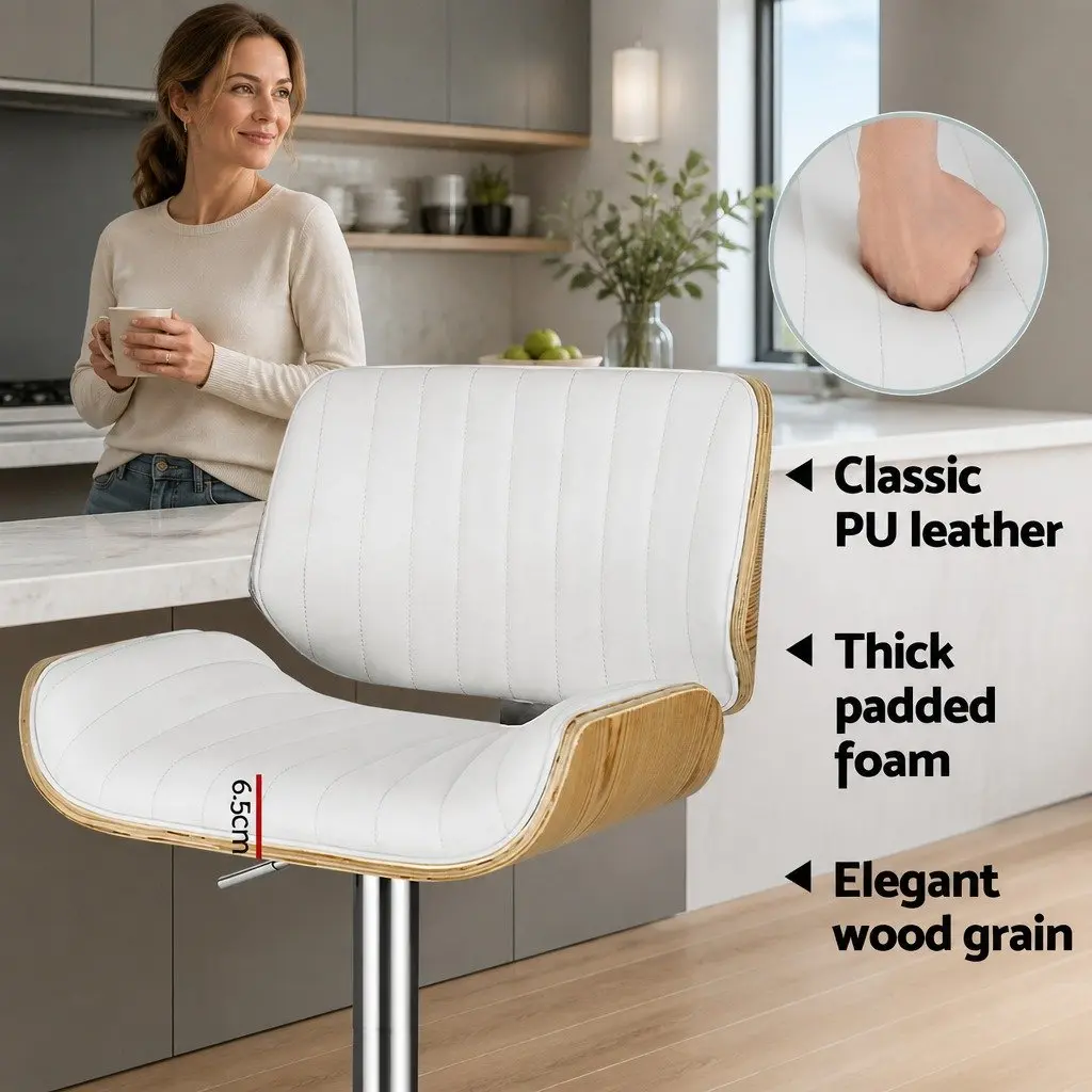 Swivel Bar Stool with Wooden Seat and Adjustable Height