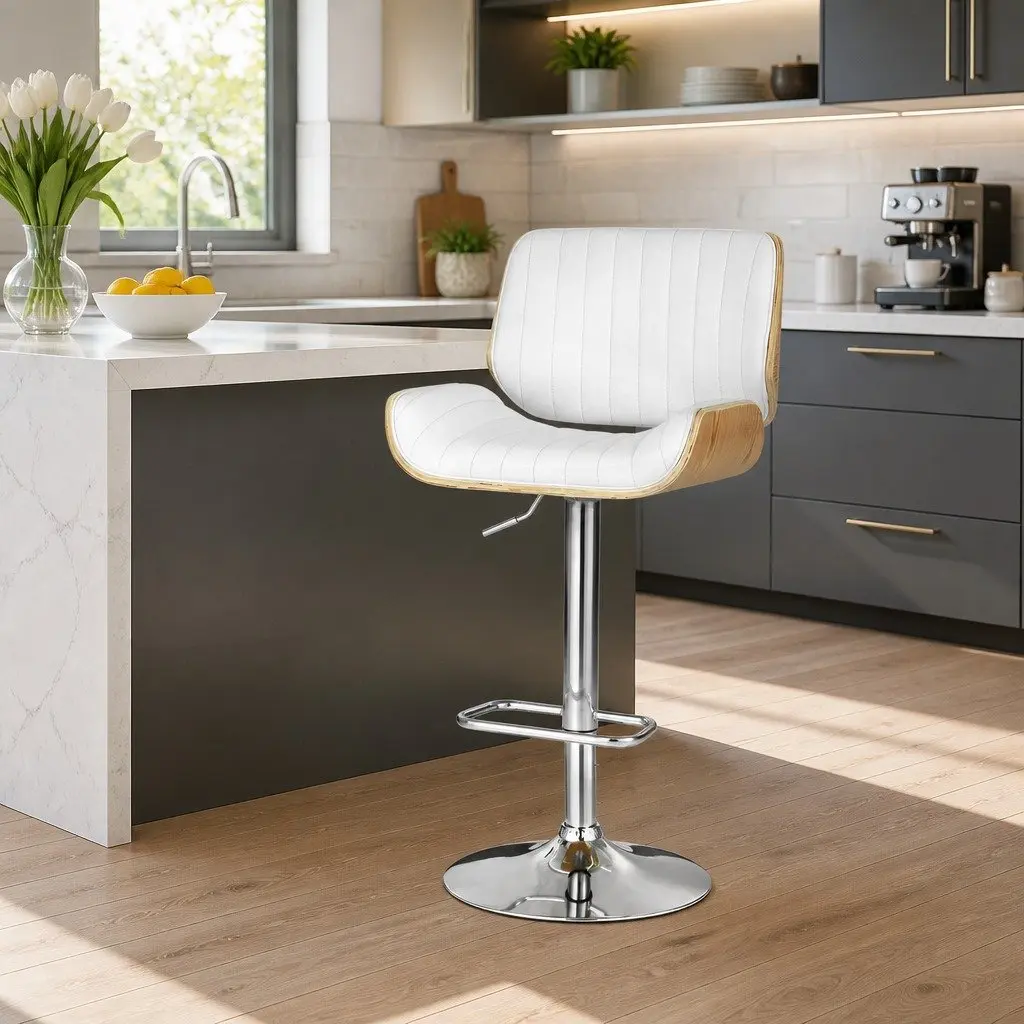 Swivel Bar Stool with Wooden Seat and Adjustable Height