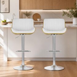 Set of 2 Adjustable White Leather Bar Stools
