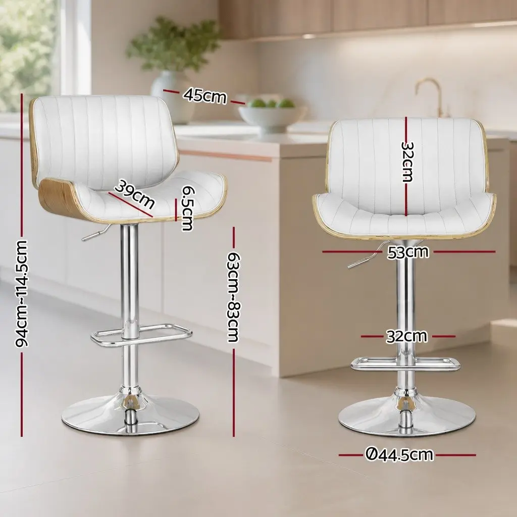 Set of 2 Adjustable White Leather Bar Stools