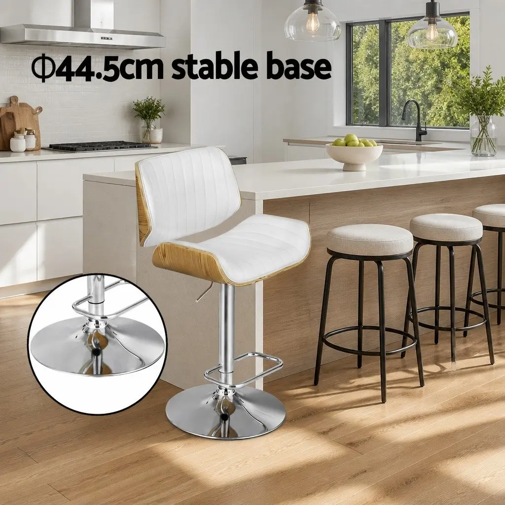 Set of 2 Adjustable White Leather Bar Stools