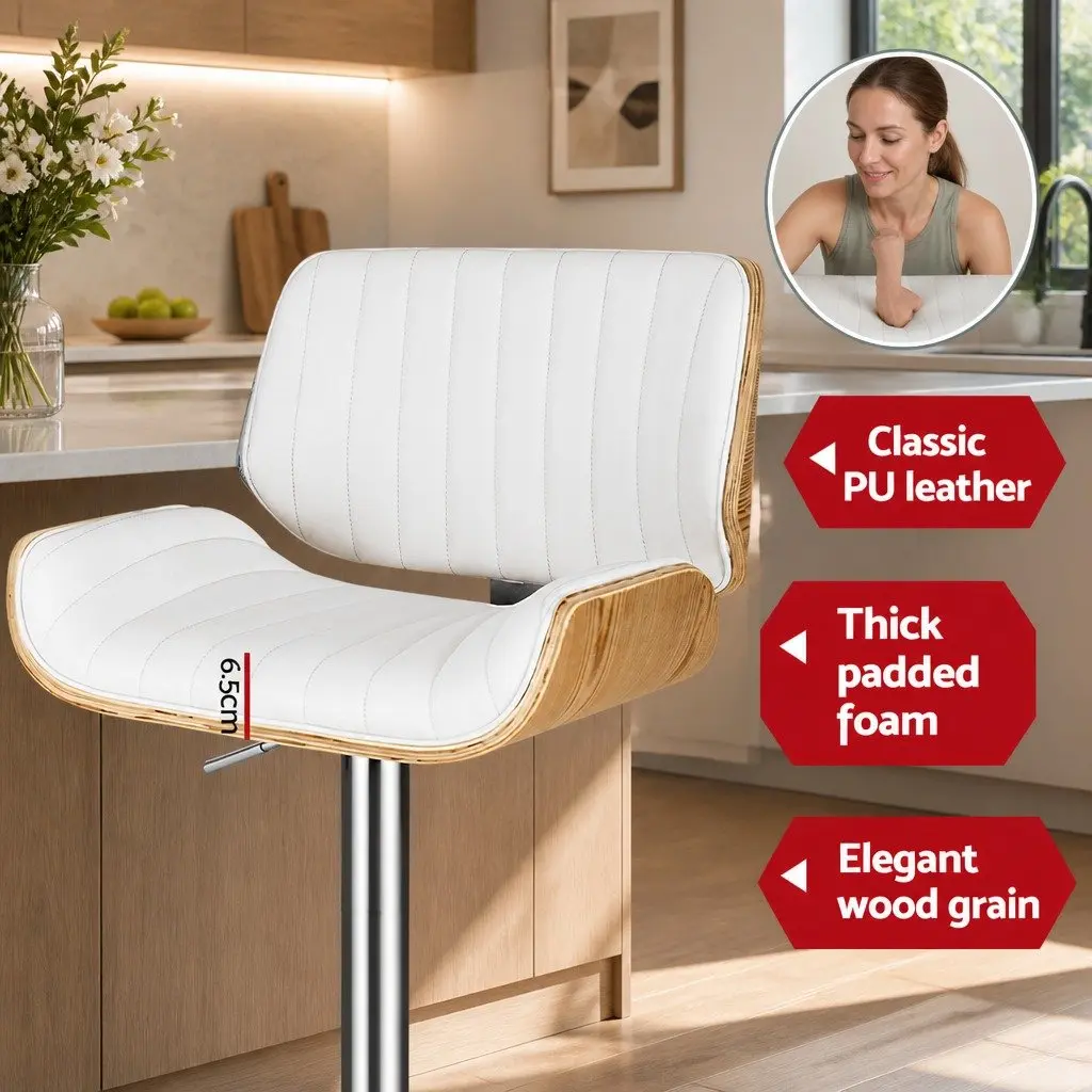 Set of 2 Adjustable White Leather Bar Stools