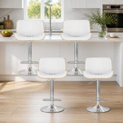 Adjustable Height Bar Stools 4 Pack White Leather