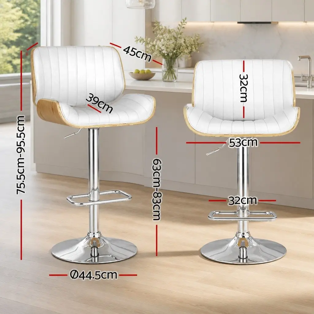 Bar Stools Adjustable Height White Leather 4 Piece Curved Bentwood Swivel Kitchen