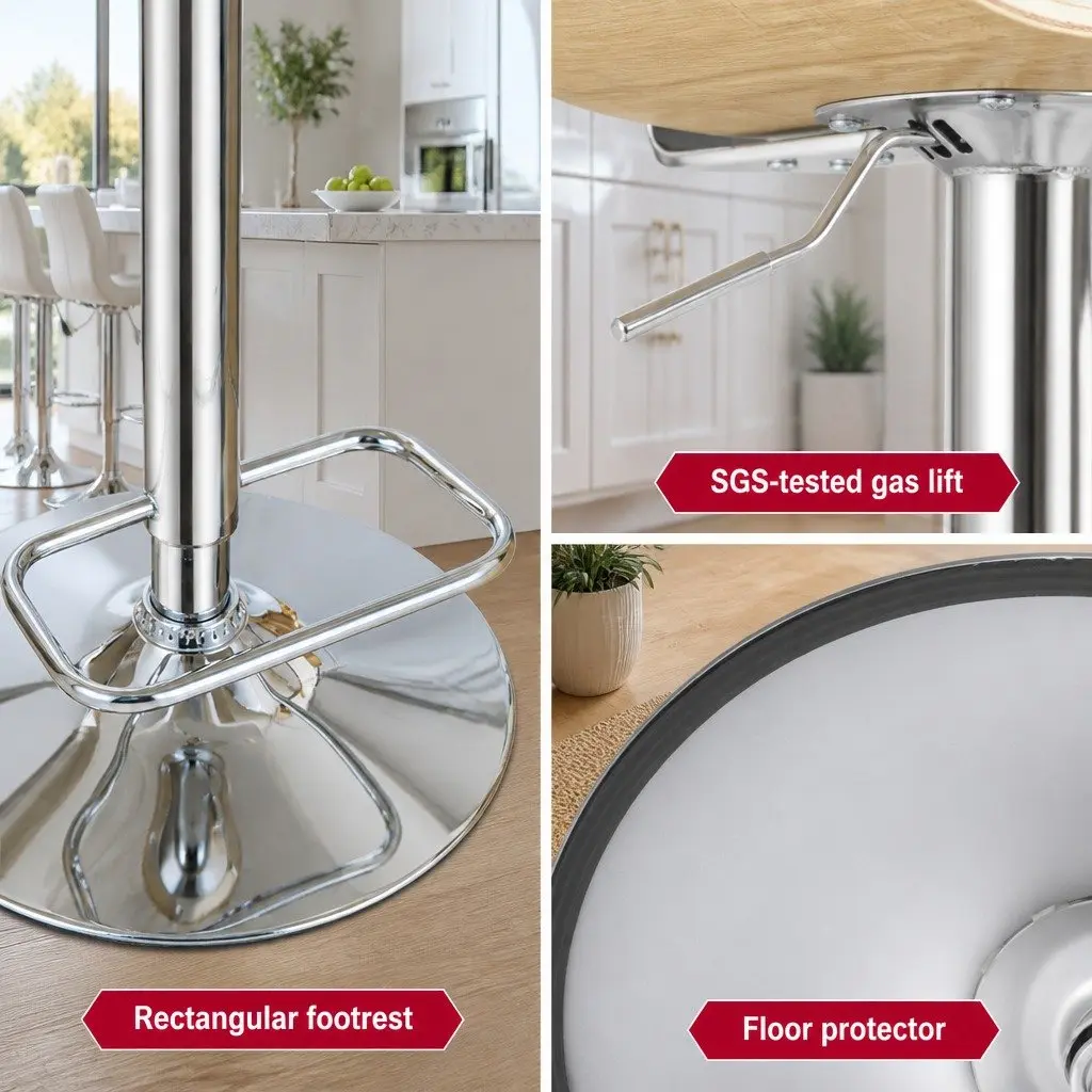 Bar Stools Adjustable Height White Leather 4 Piece Curved Bentwood Swivel Kitchen