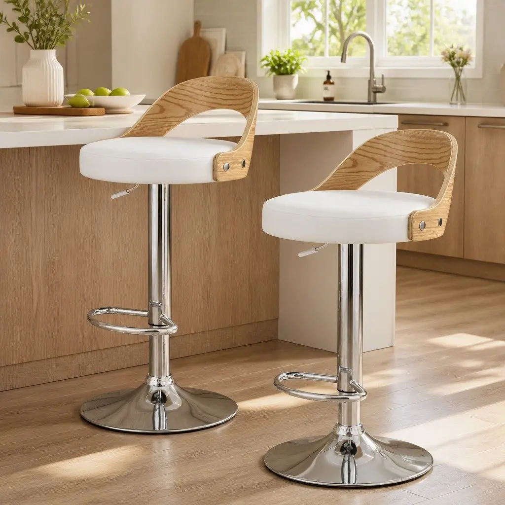 Adjustable Height Bar Stools with Padded Seat Set of 2