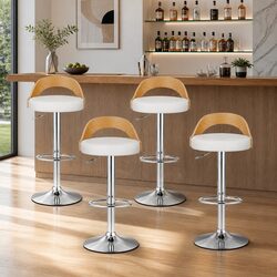 Curved Bentwood Adjustable Bar Stools - Set of 4
