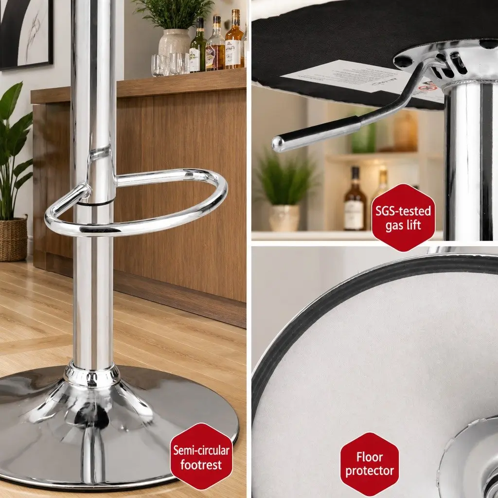 Bar Stools Adjustable Padded Curved Bentwood Seat 360 Swivel Chrome Base White