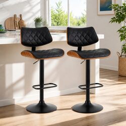 Padded Black Bar Stools with Gas Lift and Swivel
