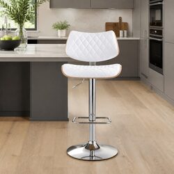 Adjustable Height Bar Stool with Swivel Seat in White