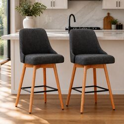 Charcoal Wooden Bar Stools Set of 2 with Swivel Seats