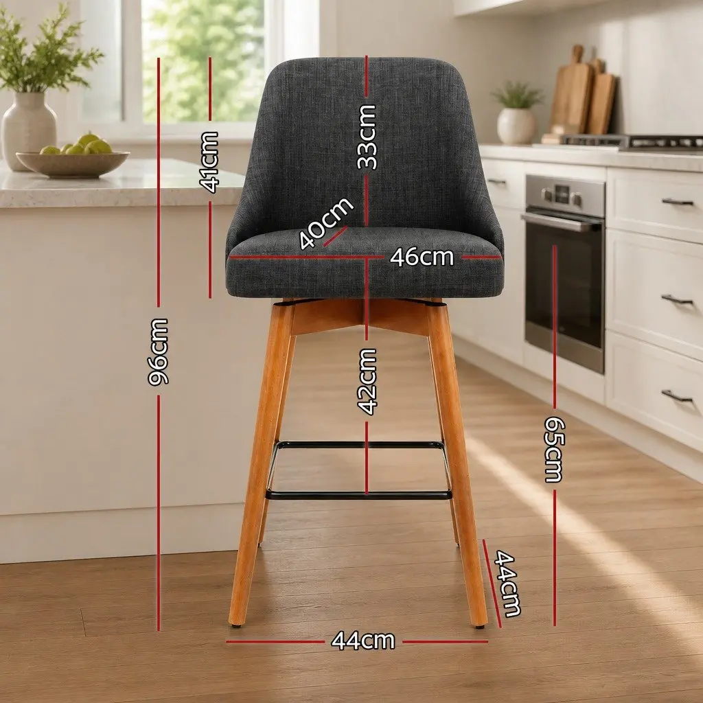 Bar Stools Swivel Seat Wooden Charcoal Padded Backrest Kitchen Dining Set of 2
