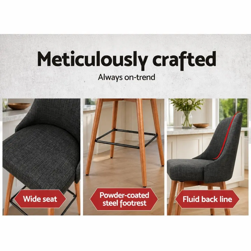 Bar Stools Swivel Seat Wooden Charcoal Padded Backrest Kitchen Dining Set of 2