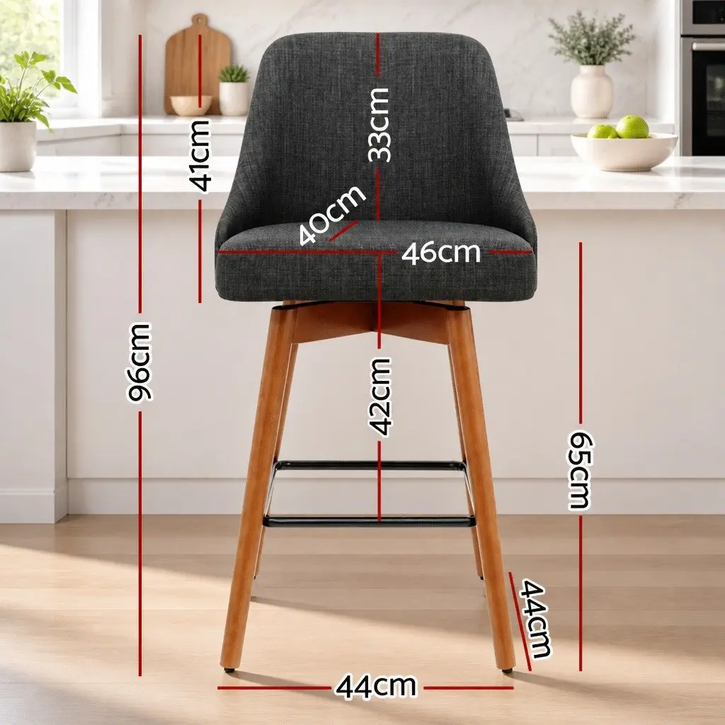 Bar Stools Mid-Height Swivel Seat Charcoal Faux Linen Plywood 4 Piece