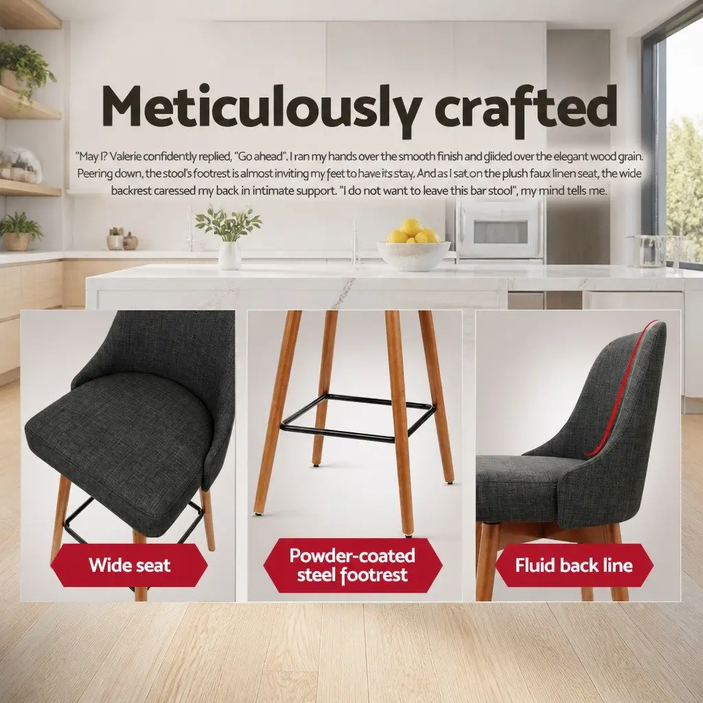 Bar Stools Mid-Height Swivel Seat Charcoal Faux Linen Plywood 4 Piece