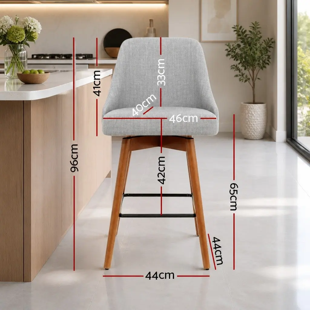 Bar Stools Swivel Seat Light Grey Kitchen Counter Height Plywood Polyester Set of 2