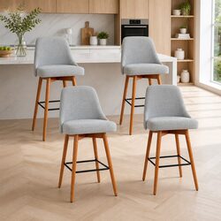 Set of 4 Light Grey Swivel Bar Stools with Backrest