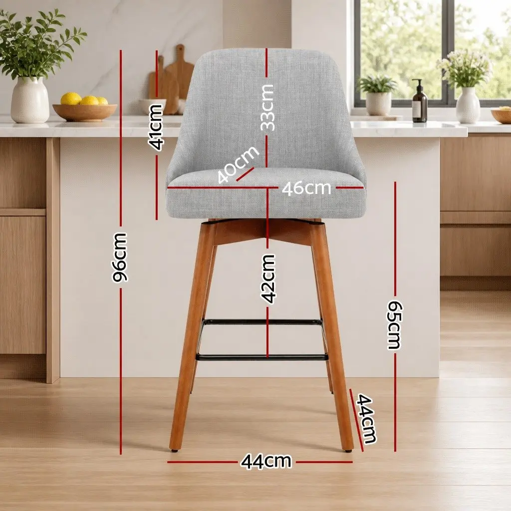 Bar Stools Light Grey Swivel Wooden Seat Backrest Set of 4 Plywood Polyester
