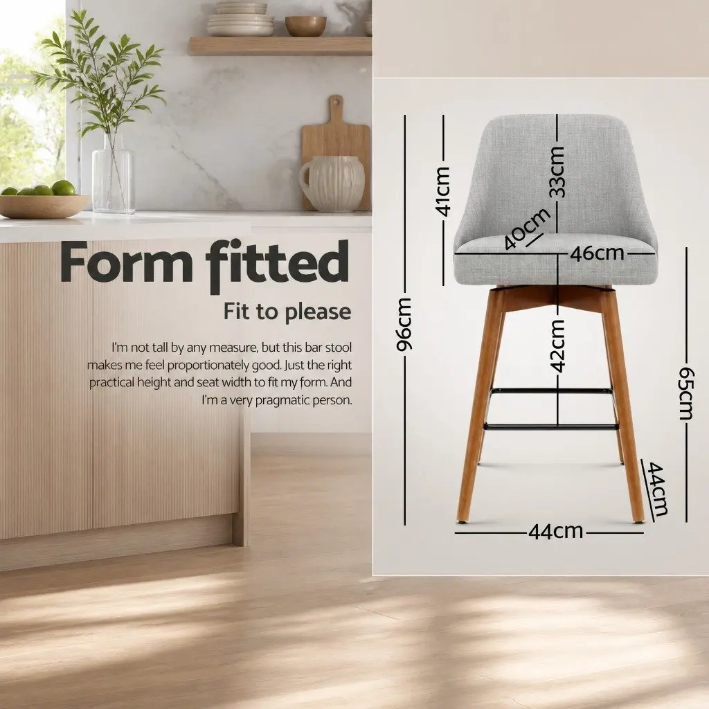 Bar Stools Light Grey Swivel Wooden Seat Backrest Set of 4 Plywood Polyester