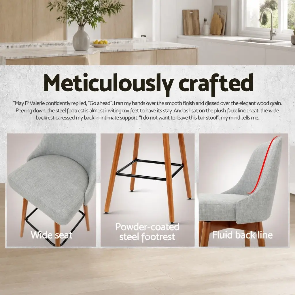 Bar Stools Light Grey Swivel Wooden Seat Backrest Set of 4 Plywood Polyester