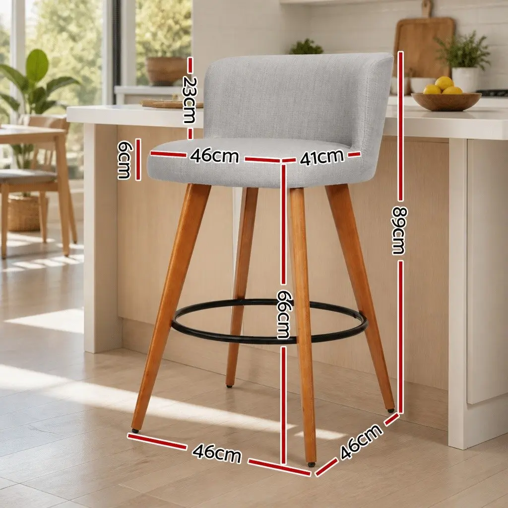 Set of 2 Grey Bar Stools with Padded Linen Seat