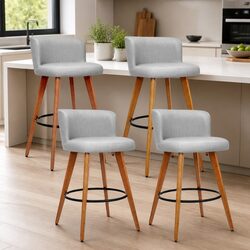 Light Grey Bar Stools Set of 4 with Padded Backrest