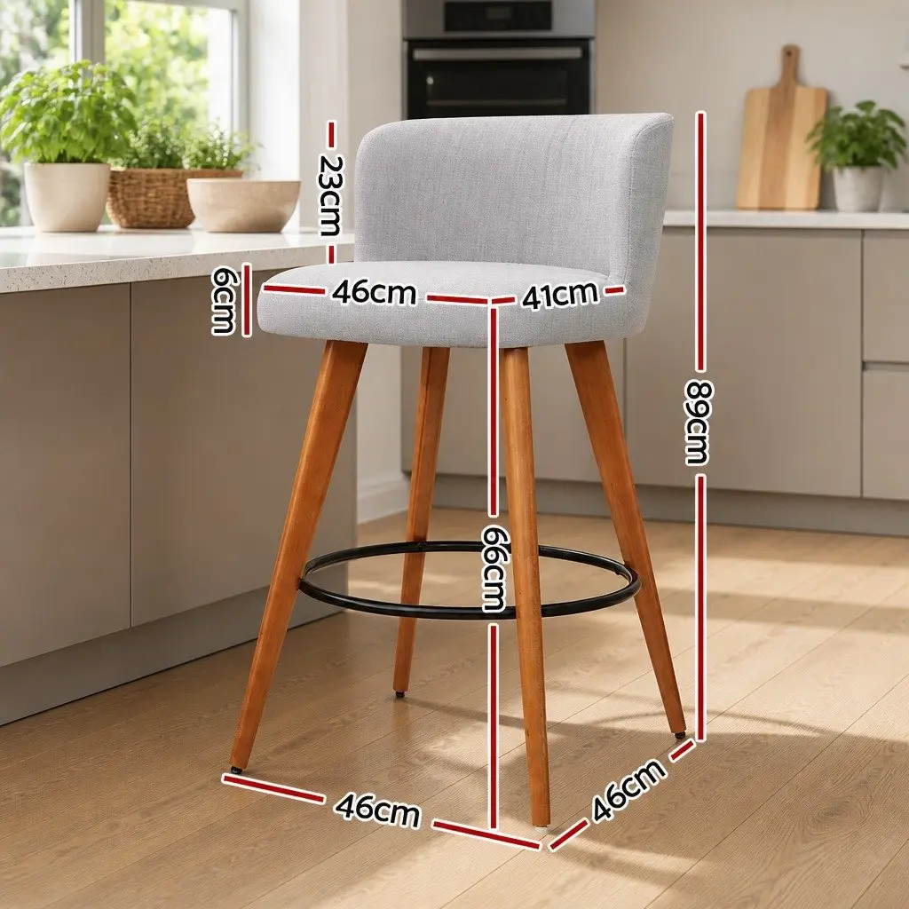 Bar Stools Light Grey Padded Backrest Kitchen Counter Height 4 Piece Plywood Polyester Steel