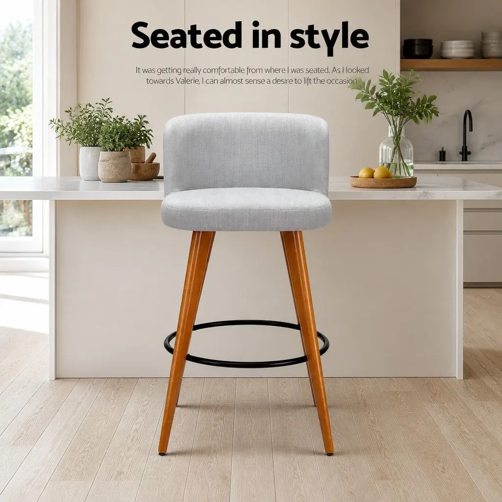 Bar Stools Light Grey Padded Backrest Kitchen Counter Height 4 Piece Plywood Polyester Steel