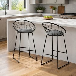 Black Kitchen Counter Bar Stools Set of 2 with Padded Seats