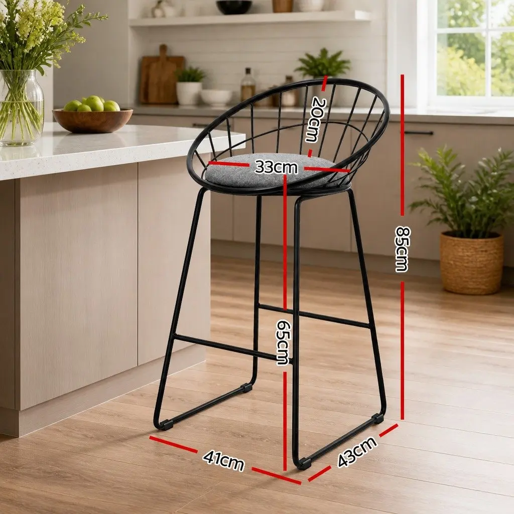 Black Kitchen Counter Bar Stools Set of 2 with Padded Seats