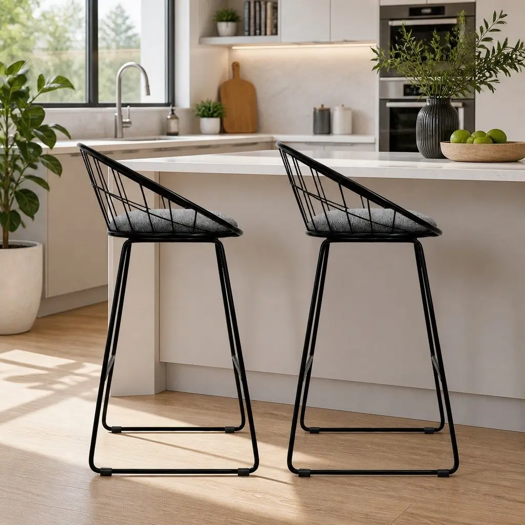 Black Kitchen Counter Bar Stools Set of 2 with Padded Seats