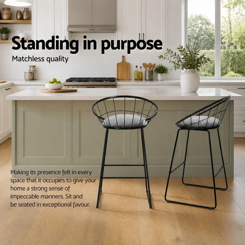 Black Kitchen Counter Bar Stools Set of 2 with Padded Seats