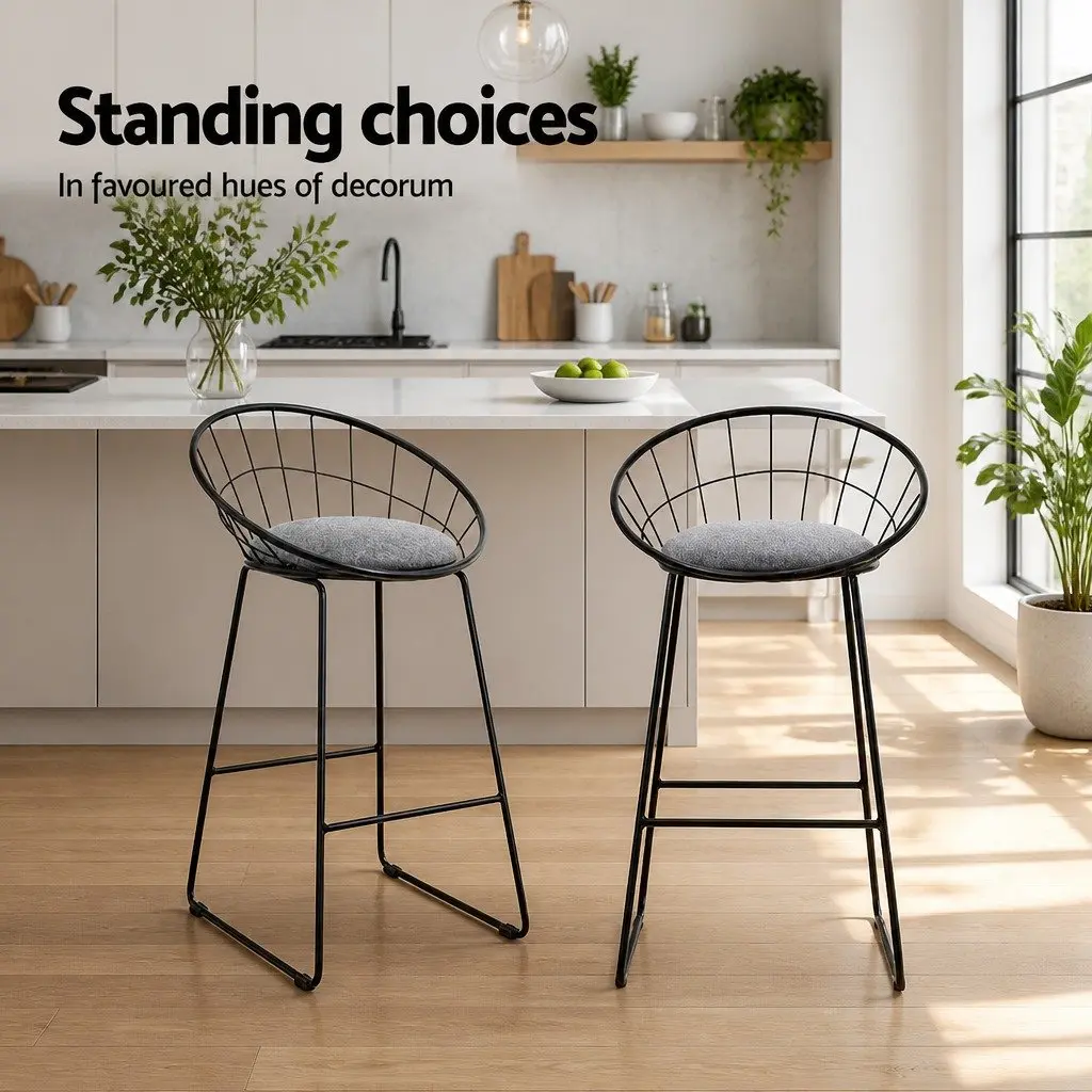 Black Kitchen Counter Bar Stools Set of 2 with Padded Seats