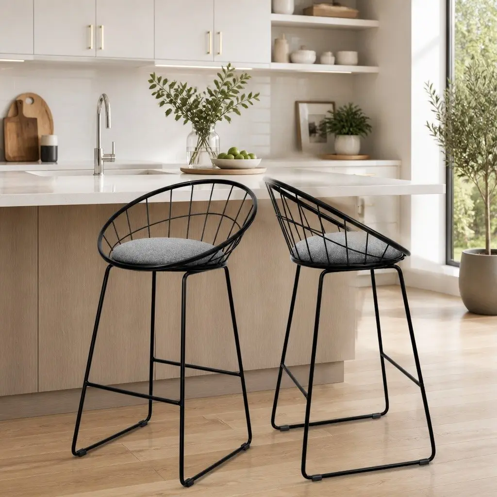 Black Kitchen Counter Bar Stools Set of 2 with Padded Seats